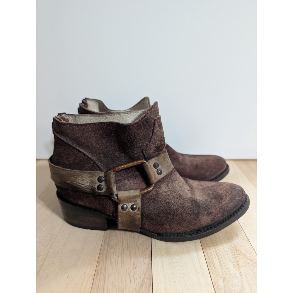 Freebird by Steven Phlow Maroon Suede Distressed Leather Harness Ankle Boots 6 M